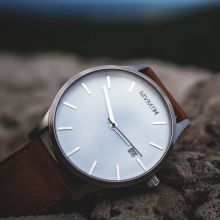 MVMT Classic Watch - White Face, Brown Leather